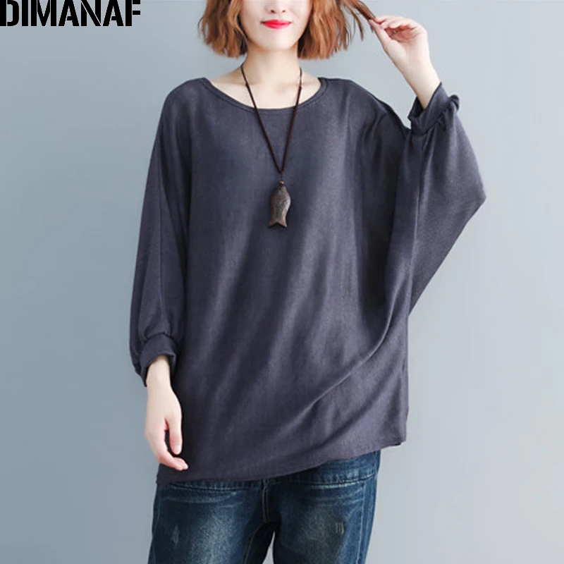 

Женская футболка оверсайз DIMANAF, однотонная свободная туника с рукавом «летучая мышь», базовый топ для весны