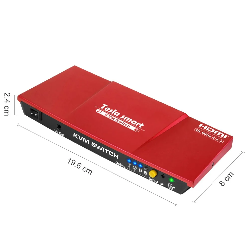Tesla Smart высококачественный HDMI 4K@60Hz HDMI KVM переключатель 2 порта USB KVM HDMI переключатель поддержка 3840*2160/4K*2K дополнительный USB 2.0 порт красный