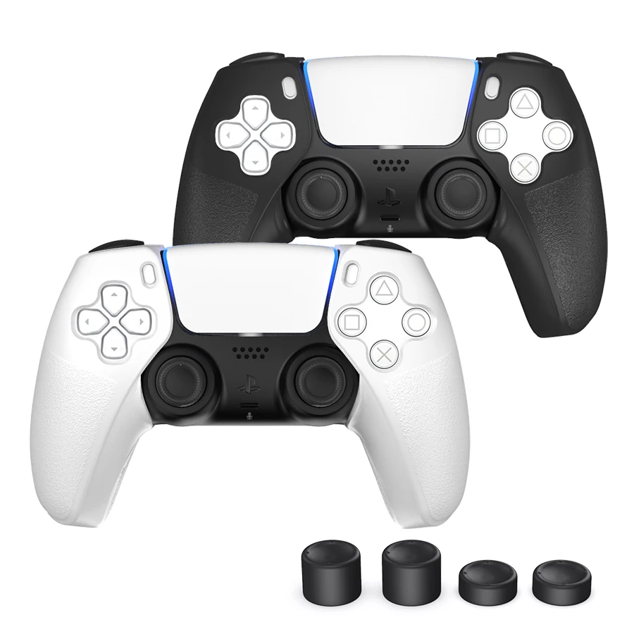 

OIVO Grip Skins For PS5 Controllers 2 Pairs Black and White Ergonomic Design Comfortable 2 mm Thickened Drop Protection Antiskip