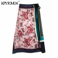 kpytomoa women 2021 fashion with belt patchwork floral print wrap midi skirt vintage high waist side buttons female skirts mujer