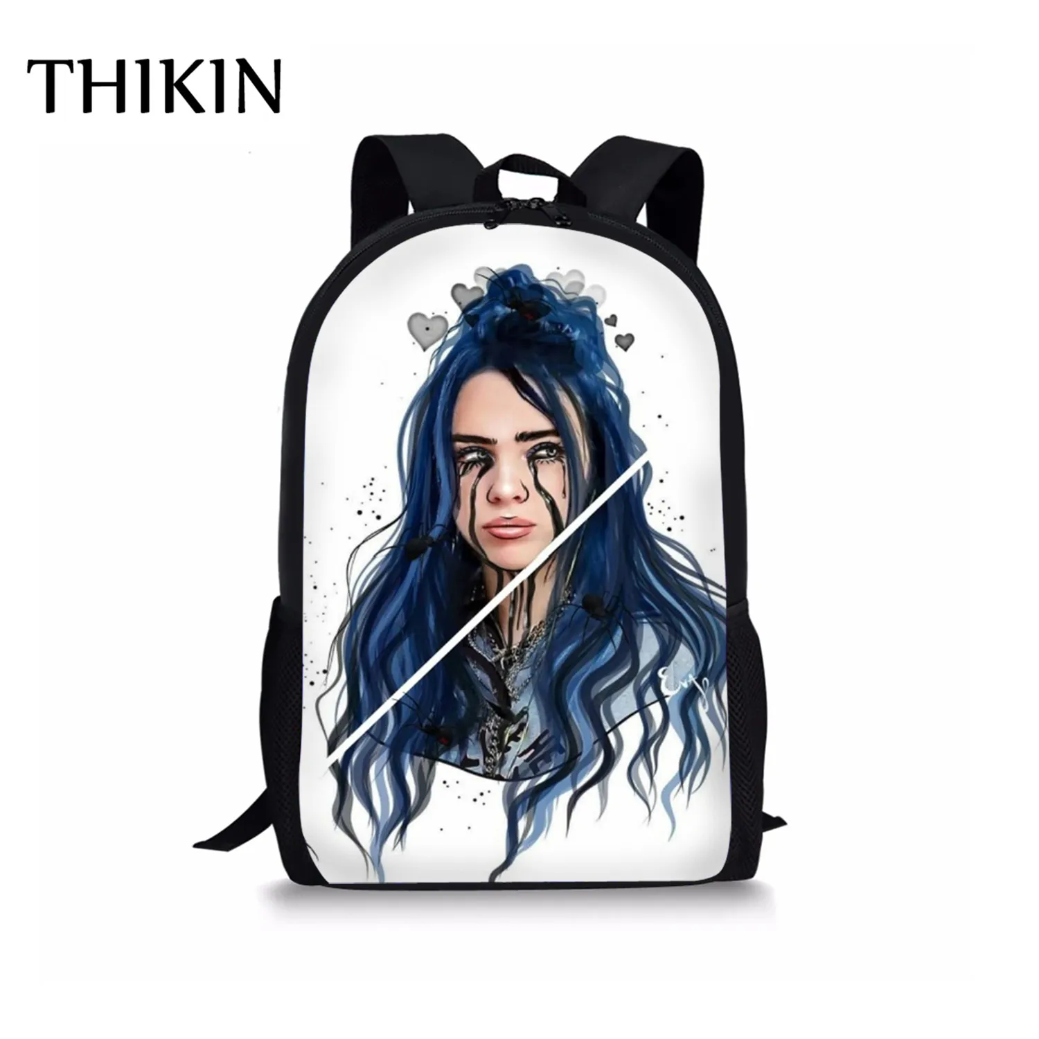 Женский рюкзак THIKIN Rapper Billie Eilish для девочек-подростков, школьная сумка в стиле хип-хоп для женщин, вместительная сумка для путешествий, Студенческая сумка Mochila - Цвет: As picture