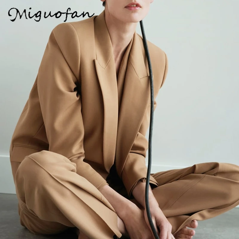 Miguofan однотонные женские куртки блейзеры пальто Осень-зима офисный Блейзер