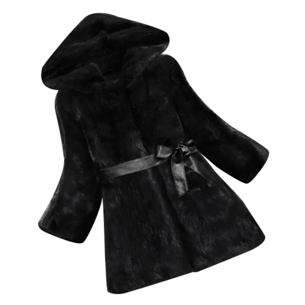 Winter Warm hooded Long Solid color Warm Faux Fur Coat New Fashion Casual V-neck Long sleeve bandage Women Fur Outwear