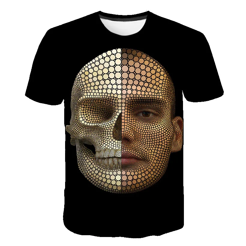 

Mens Skull T Shirts O Neck Fashion Summer Short Sleeve Cool T-shirt 3D Skull Print Tops Rock Skull T Shirt Men OverSize 2021