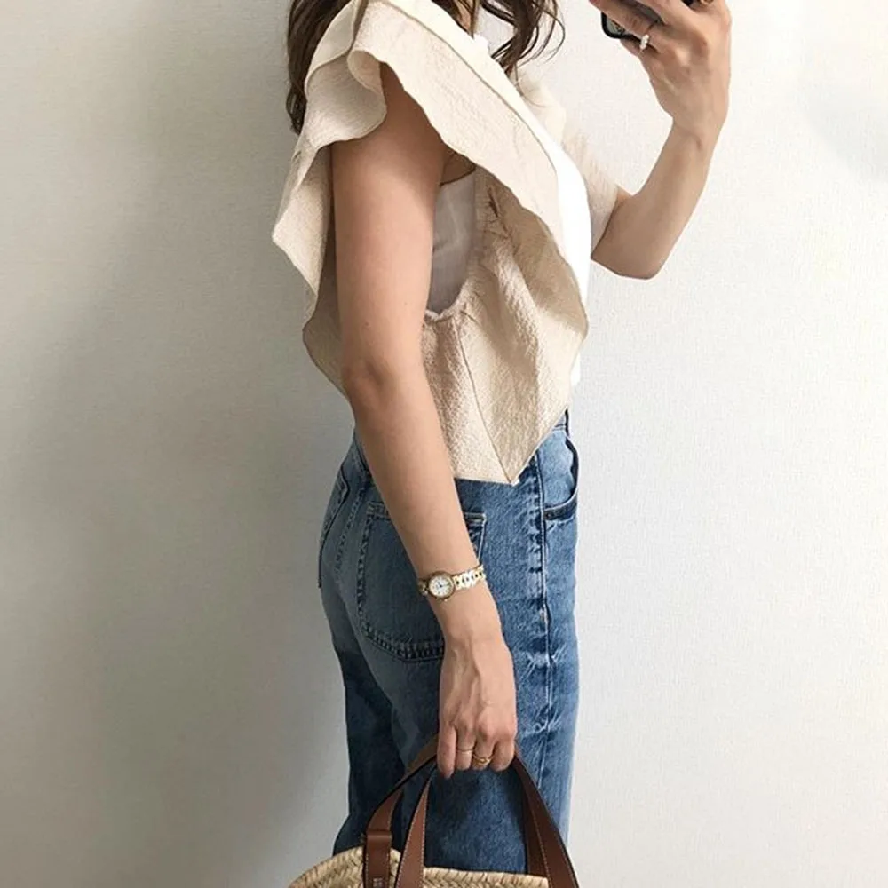 Женская футболка с короткими рукавами Повседневная составного кроя оборками