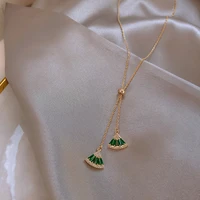 luxury female green zircon fan shape pendant necklaces for women fashion jewelry gift