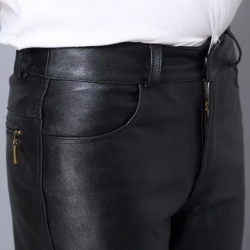 Мужские брендовые штаны из натуральной овечьей кожи повседневные деловые