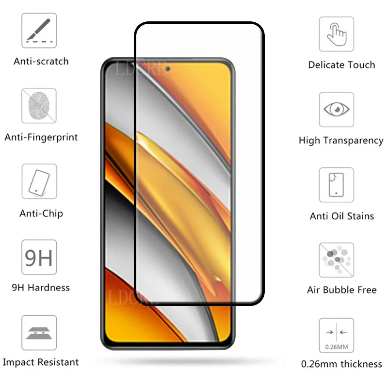 Cristal de cobertura completa para Xiaomi Poco F3, pel&iacute;cula de vidrio templado HD, Protector de pantalla para Poco F3, cristal de lente-1