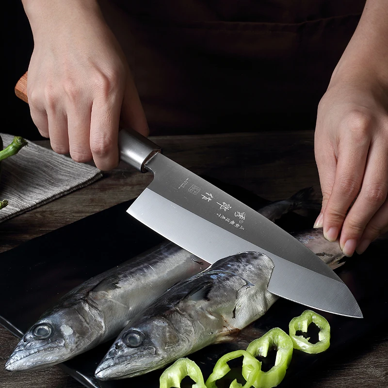 

Японский шеф-повар сашими Kinfe 5CR1 5 из нержавеющей стали Деба суши кухонный нож Yanagiba фильтрующие ножи с головой лосося рыбы мясницкий нож