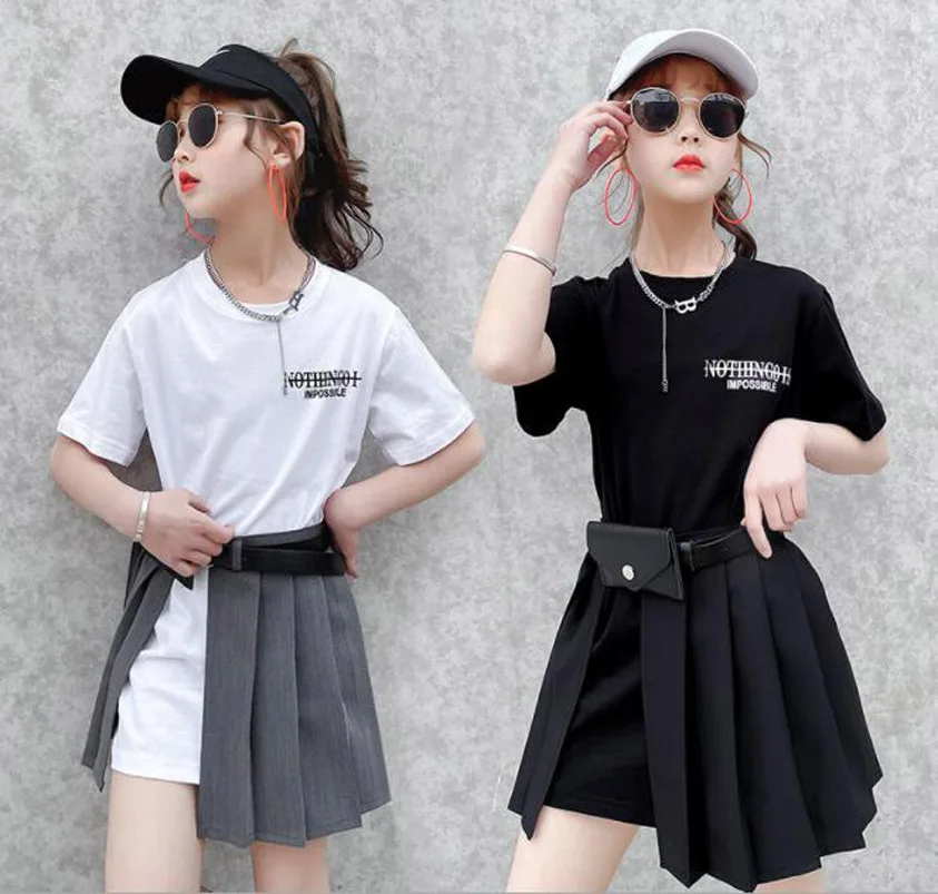 

Cutliseed летняя одежда для девочек футболка с короткими рукавами с буквенным принтом + плиссированное платье, комплект из 2 предметов, одежда дл...