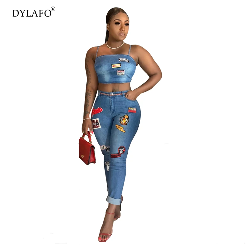 Женский комплект из двух предметов с заплатками укороченный топ на тонких