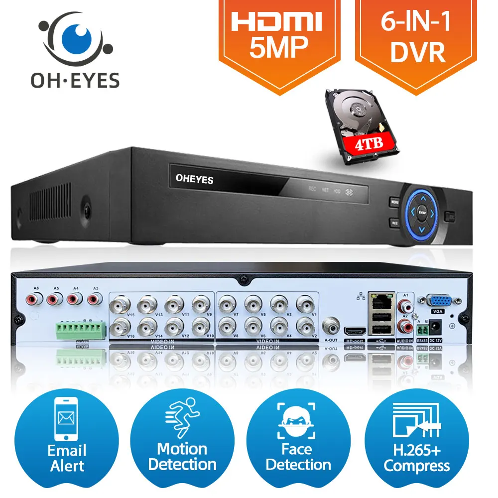 16 каналов AHD DVR HD 5 Мп камера видеонаблюдения системы безопасности комплект 6 в 1