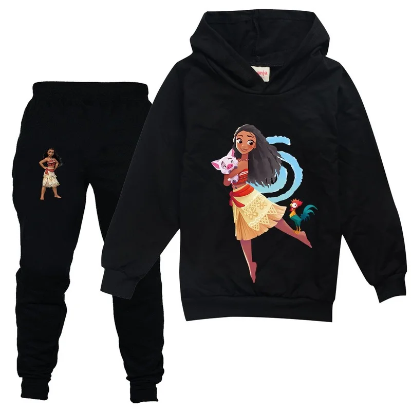Костюм Moana Hoodie Suit Fashion Vaiana Print осенний повседневный костюм с капюшоном для девочек, состоящий из спортивных брюк и толстовки в двух частях, одежда для спорта и отдыха.