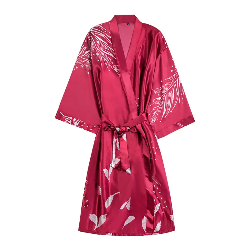 Новинка шелковые пижамы Женский длинный халат подружки невесты красный для