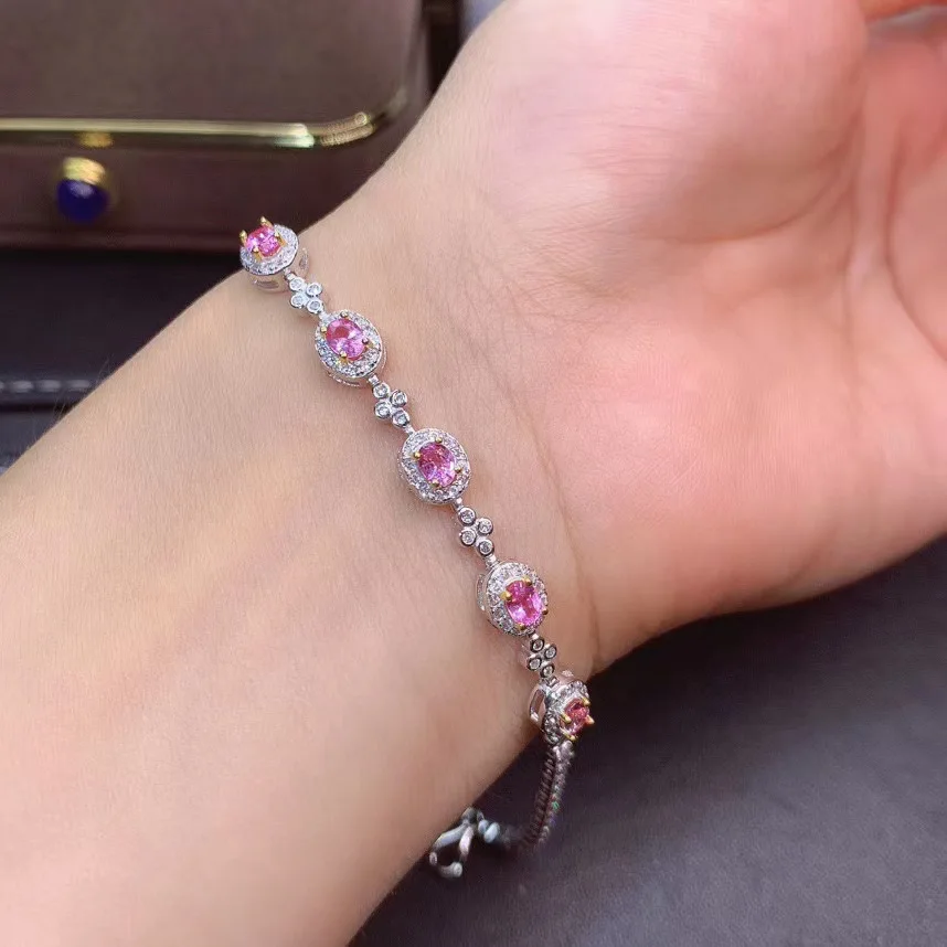 Браслет из серебра 100% пробы настоящий натуральный сапфир с натуральным сапфиром