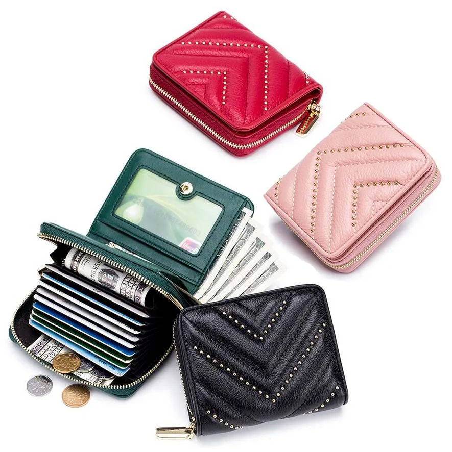 Женский кожаный кошелек натуральная кожа короткий с держателем для карт верх из