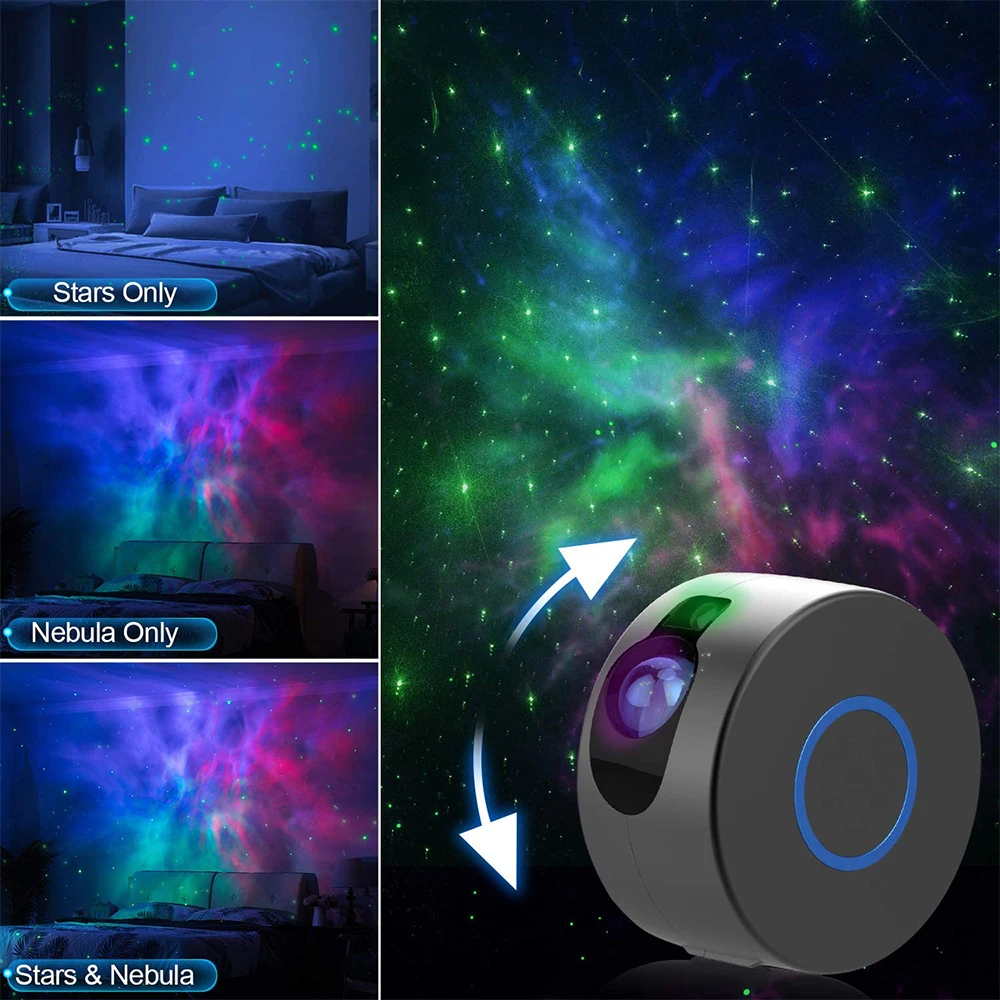 Colorful Galaxy Projector, Rotating Night Light with Starry Sky, Water Waves, Music Player, LED Projection Lamp
