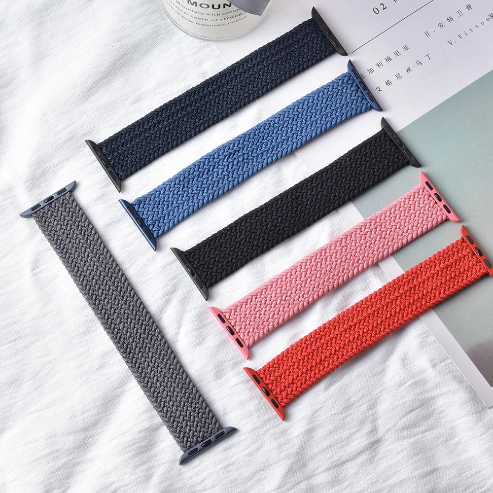 Ремешок плетеный нейлоновый для Apple Watch band 44 мм 40 38 42 эластичный браслет iWatch Series 6 SE