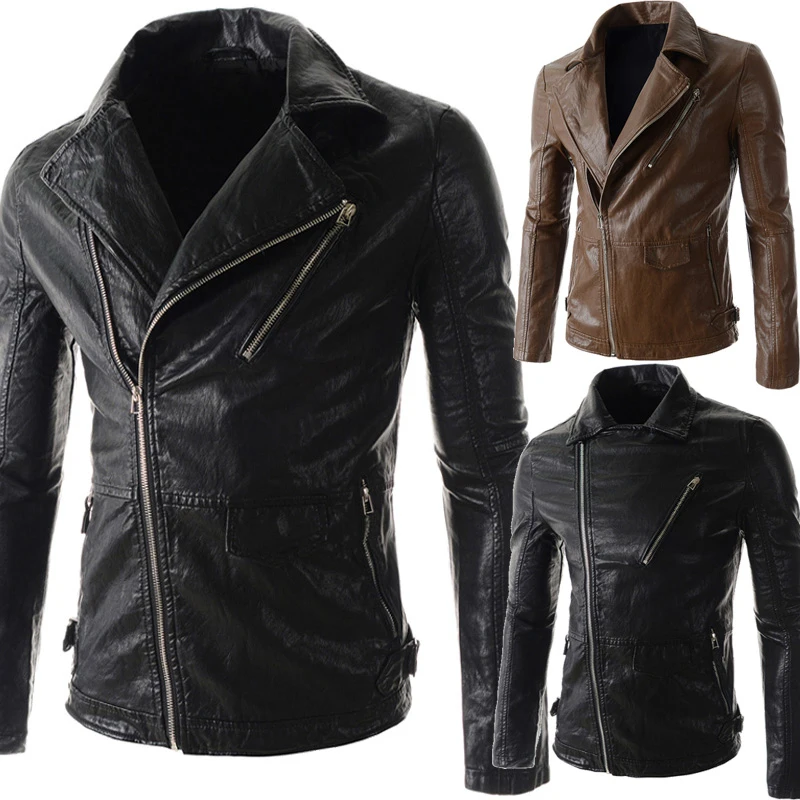 

2021 foreign trade men's leather fashion slim leather jacket multi-pocket plus velvet thick motorcycle leather jacket