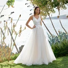 Платье Свадебное ТРАПЕЦИЕВИДНОЕ с аппликацией, пикантное кружевное длинное вечернее бальное платье с глубоким V-образным вырезом