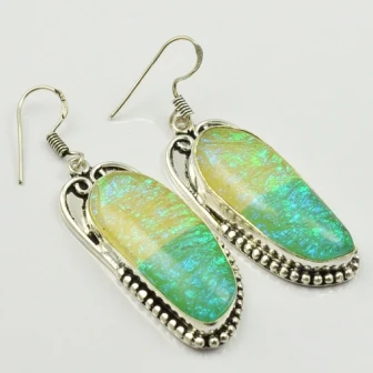 Дихроическое стекло серебряное покрытие на медных сережках 56 мм