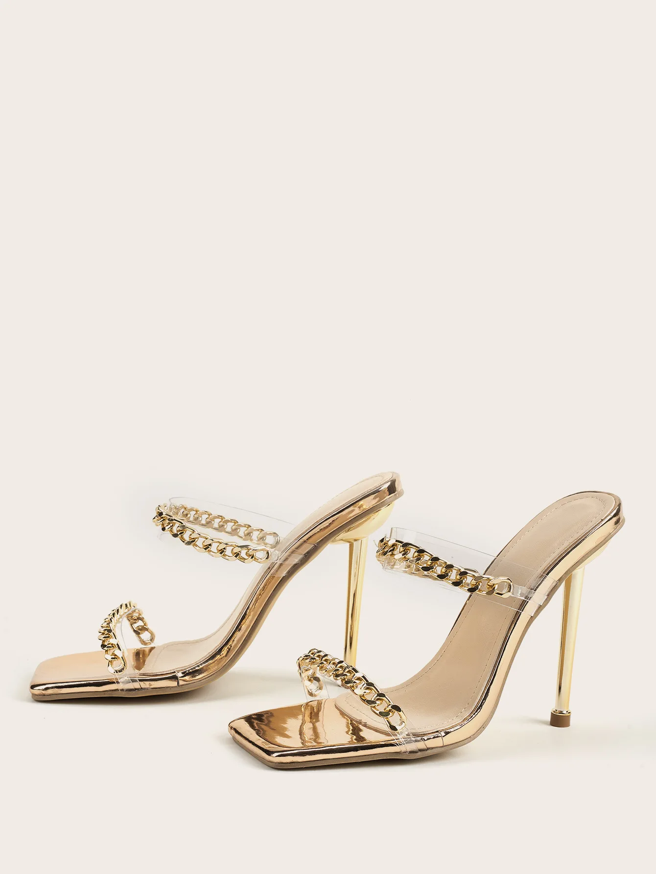 

Transparent Slippers Thin Heels Shoes Woman 2021 Big Size Pantofle Heeled Mules New High Rome PVC Slides PU Rubber Super