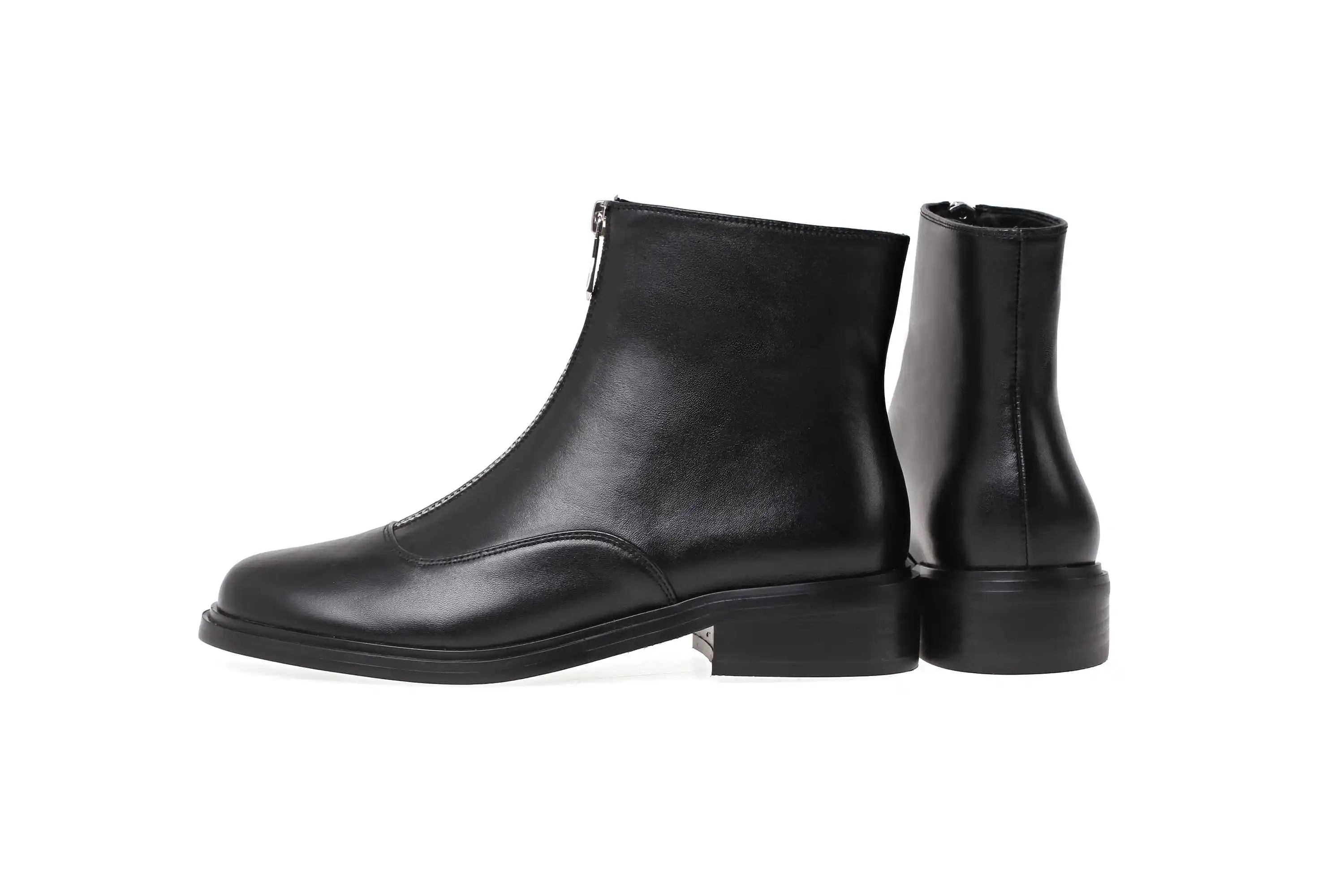 krazing pot winter warm leisure simple style genuine leather solid round toe low heels women fashion Zipper punk ankle boots L00
