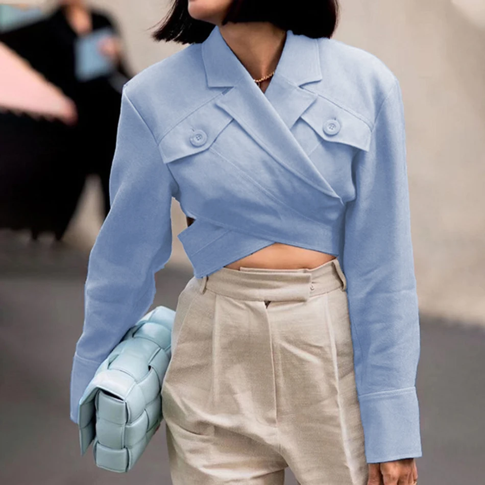 Новое Элегантное голубое небо Женское пальто модное сексуальное короткое с