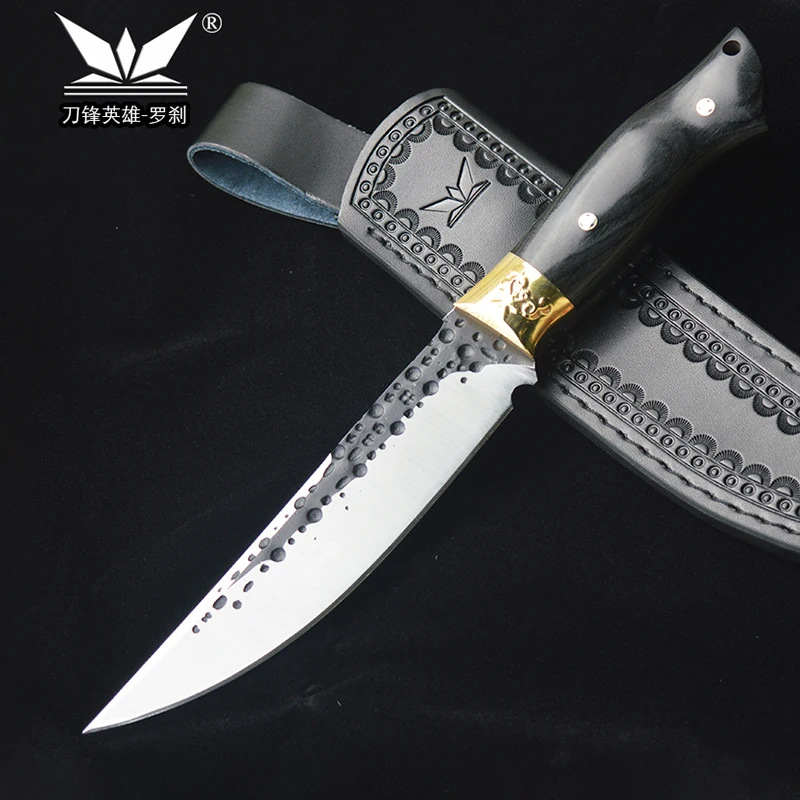 

Hand Forge Outdoor Tactical Survival Knife Military EDC Hunting Tool Camping Defense Drop Point Blade Wood Handle Leather Sheath