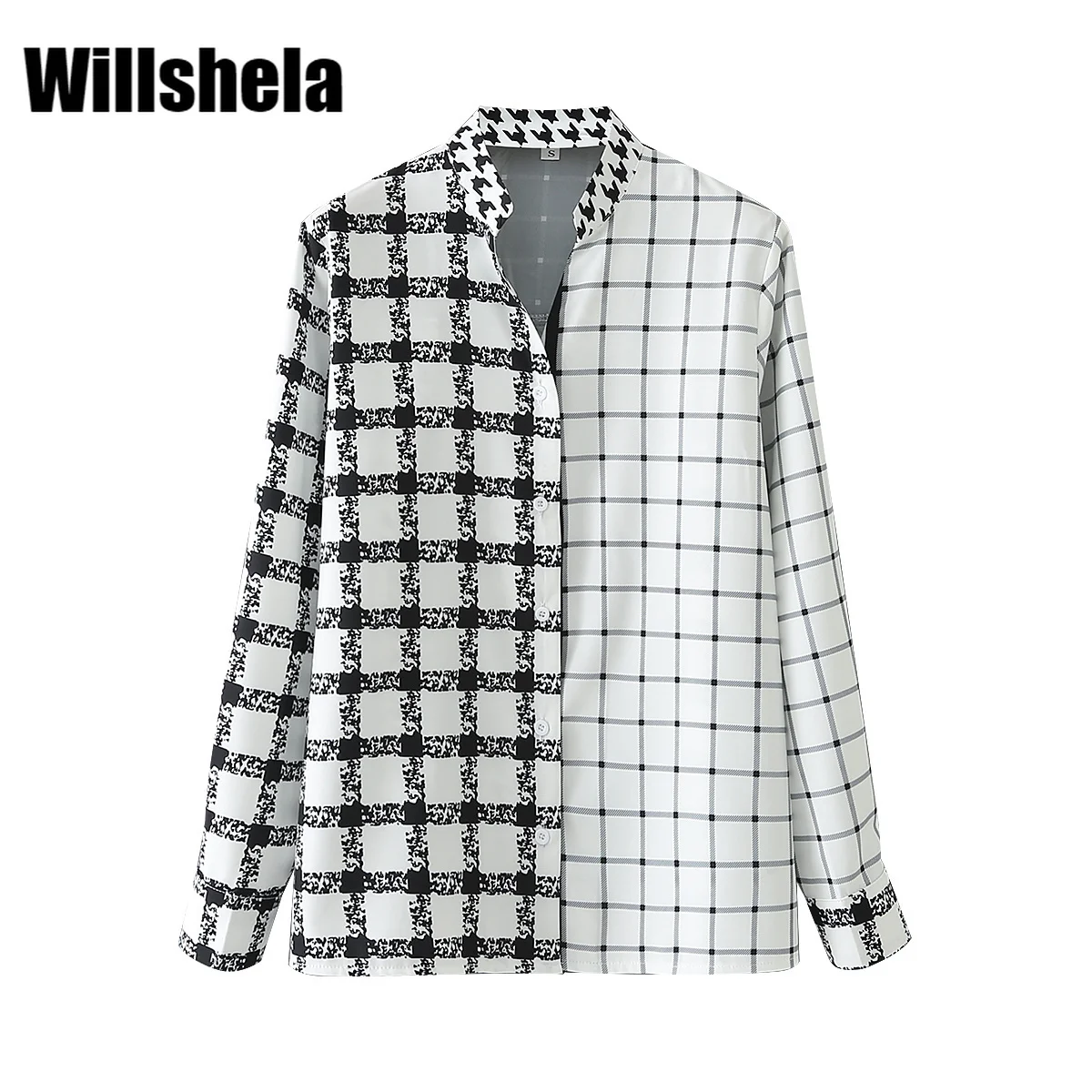

Willshela Women Fashion Plaid Patchwork Single Breasted Shirt Vintage O-Neck Long Sleeves Female Blouse Chic Tops