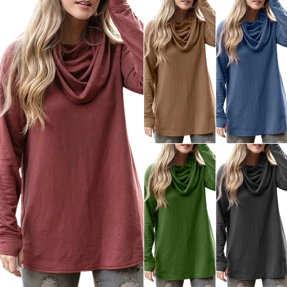 

Women's Turtleneck T Shirt Long Sleeve Top Solid Loose Top Ladies Casual Autumn Clothes 2020 Female T-shirt Camiseta Mujer