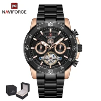 naviforce black men aotumatic mechanical watch waterproof stainless steel wristwatch date week month display luxury reloj hombre