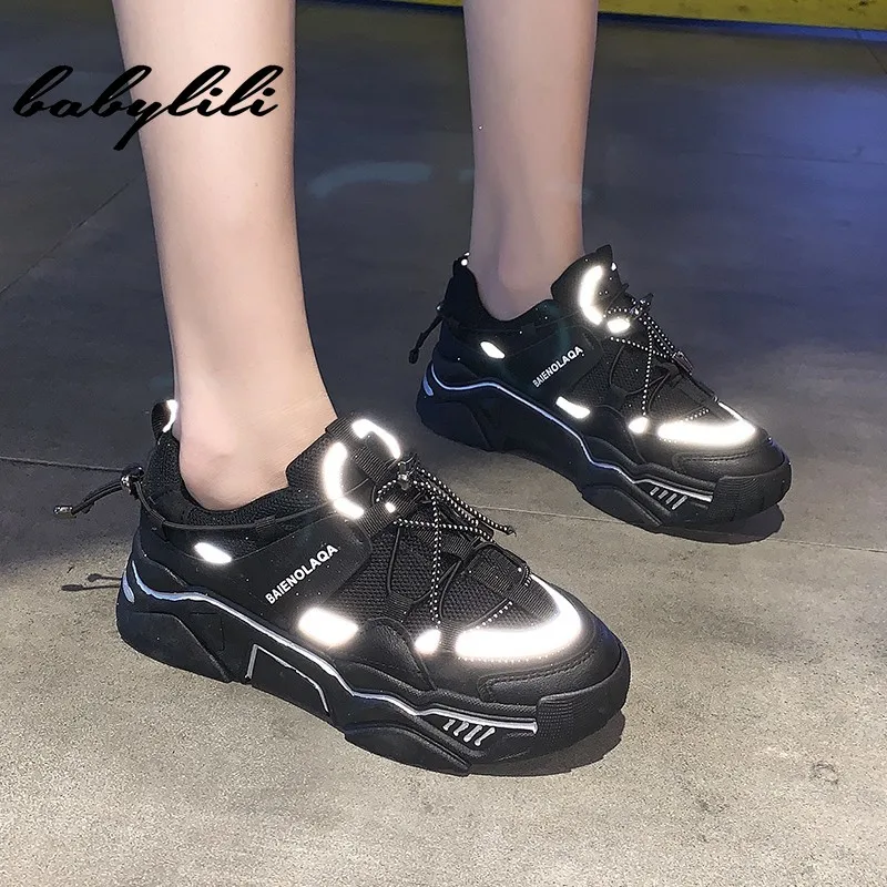 Женские кроссовки модные блестящие массивные коллекция 2019 года Летняя обувь