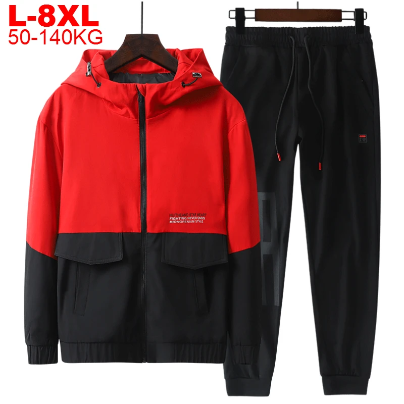 Plus Size 8xl 2 Pieces Tracksuit Men Zipper Hooded Jacket Sweatshirt Pants Sports Sets Japanese Streetwear Jacket Mens Sportwear