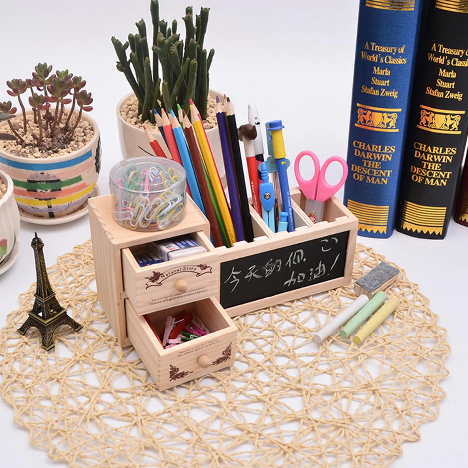 Kawaii Деревянный держатель для ручек Регулируемый контейнерный горшок карандашей