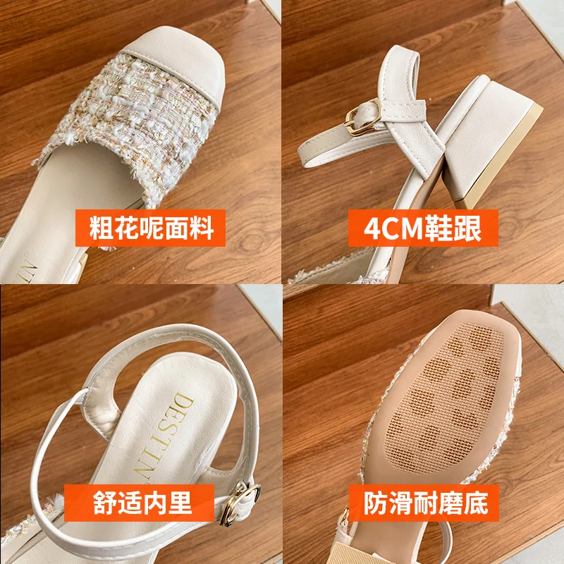 

Roman Sandals 2021 Women's Clear Heels Ladies Shoes Summer Med Shallow Mouth Suit Female Beige Gladiator New Fashion Medium Retr