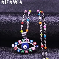 colorful turkey eyes stainless steel islam muslim charm necklace women silver color necklaces jewelry chaine collier n5203s02