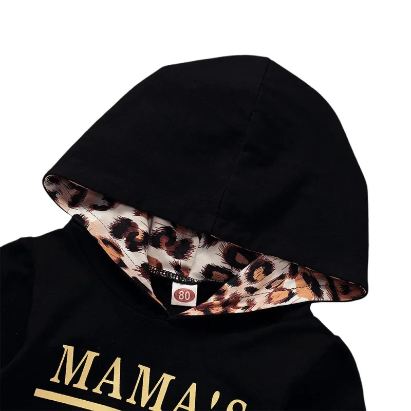 

Cool Baby Clothing Newborn Girl Boy Outfits Clothes Letter Print Hooded Long Sleeve Top+Leopard Printed Trousers + Headband Set