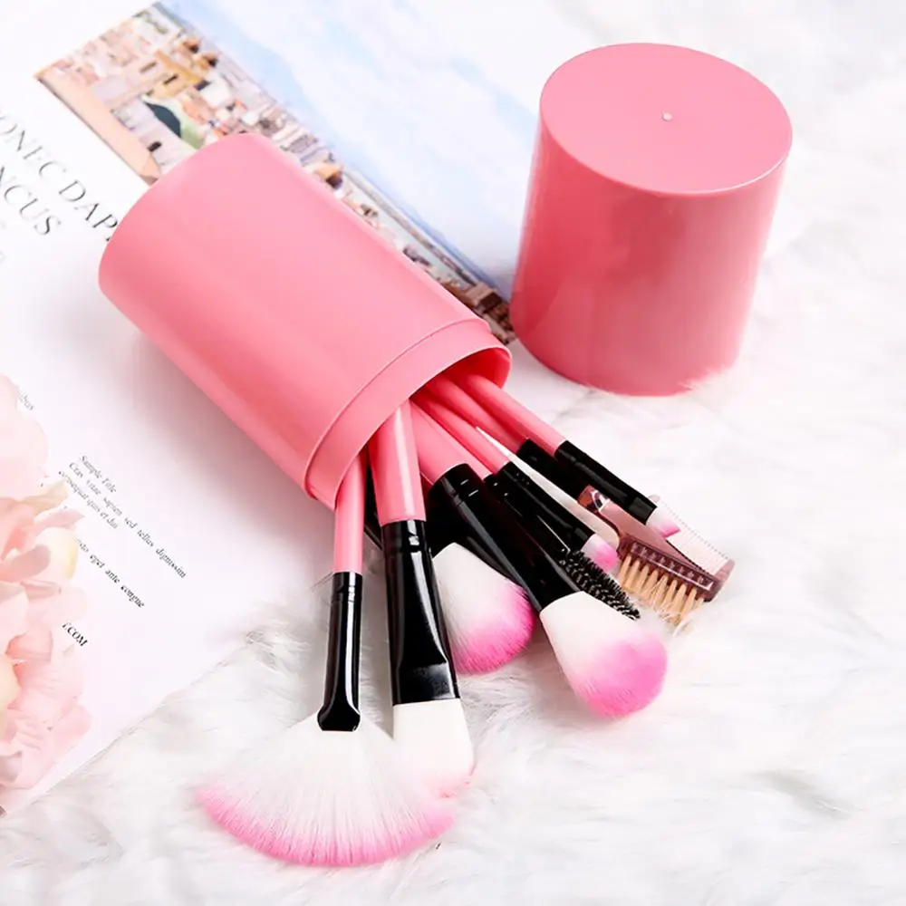 12Pcs/Set Professional Makeup Brushes Tool Eye Shadow Foundation Eyebrow Lip Brush cosmetics Leather Cup Holder Case Kit | Красота и