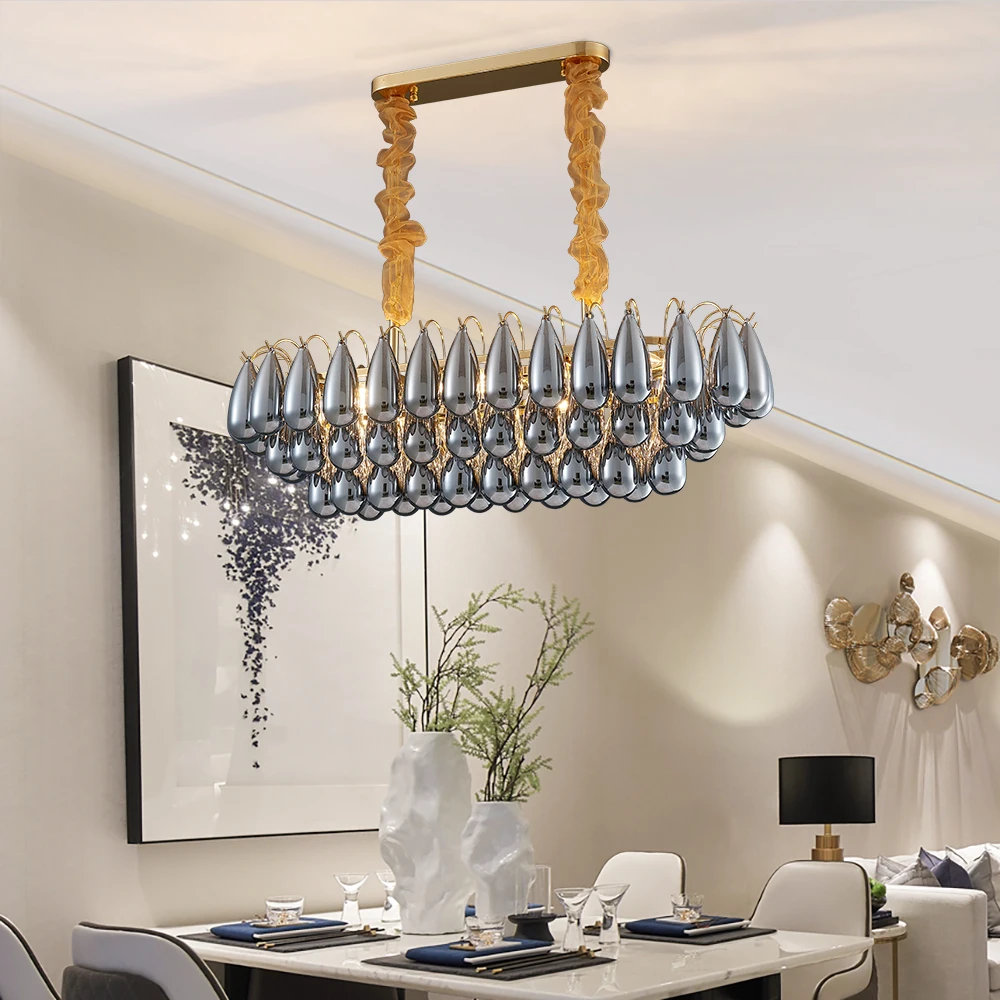 Современная Люстра для столовой прямоугольная хромированная стеклянная