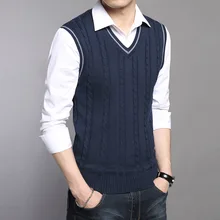 Новое поступление Одноцветный свитер жилет мужской кашемировый свитер шерстяной пуловер для мужчин бренд v-образный вырез без рукавов Hombre одежда S-3XL