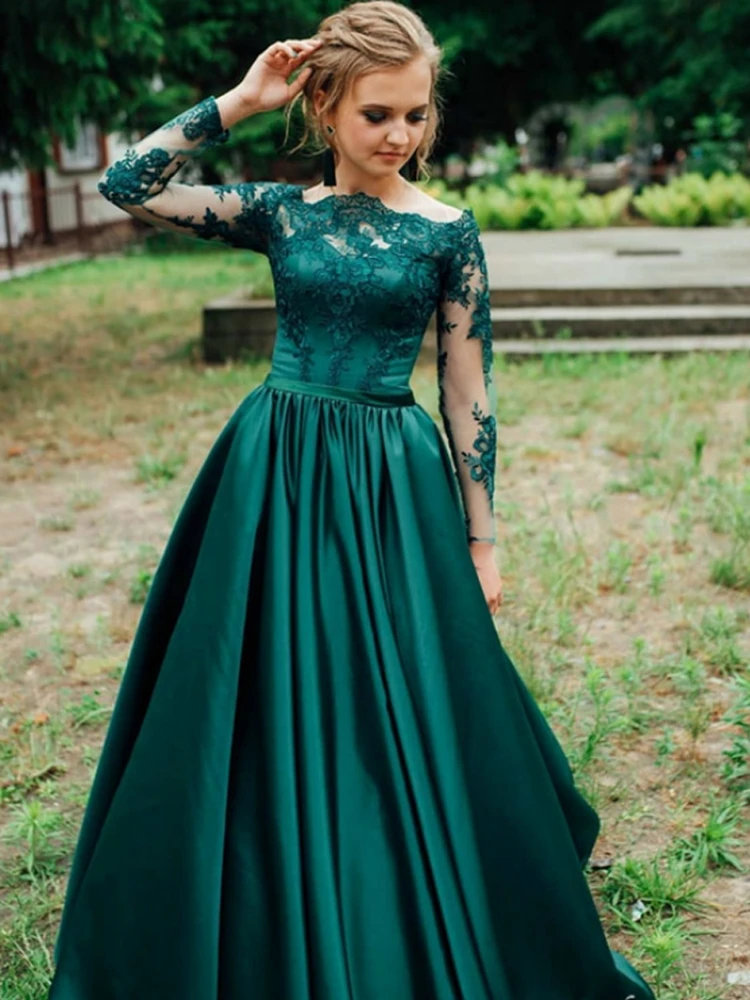VKbridal Зеленое Атласное Вечернее платье 2019 элегантное ТРАПЕЦИЕВИДНОЕ ПЛАТЬЕ