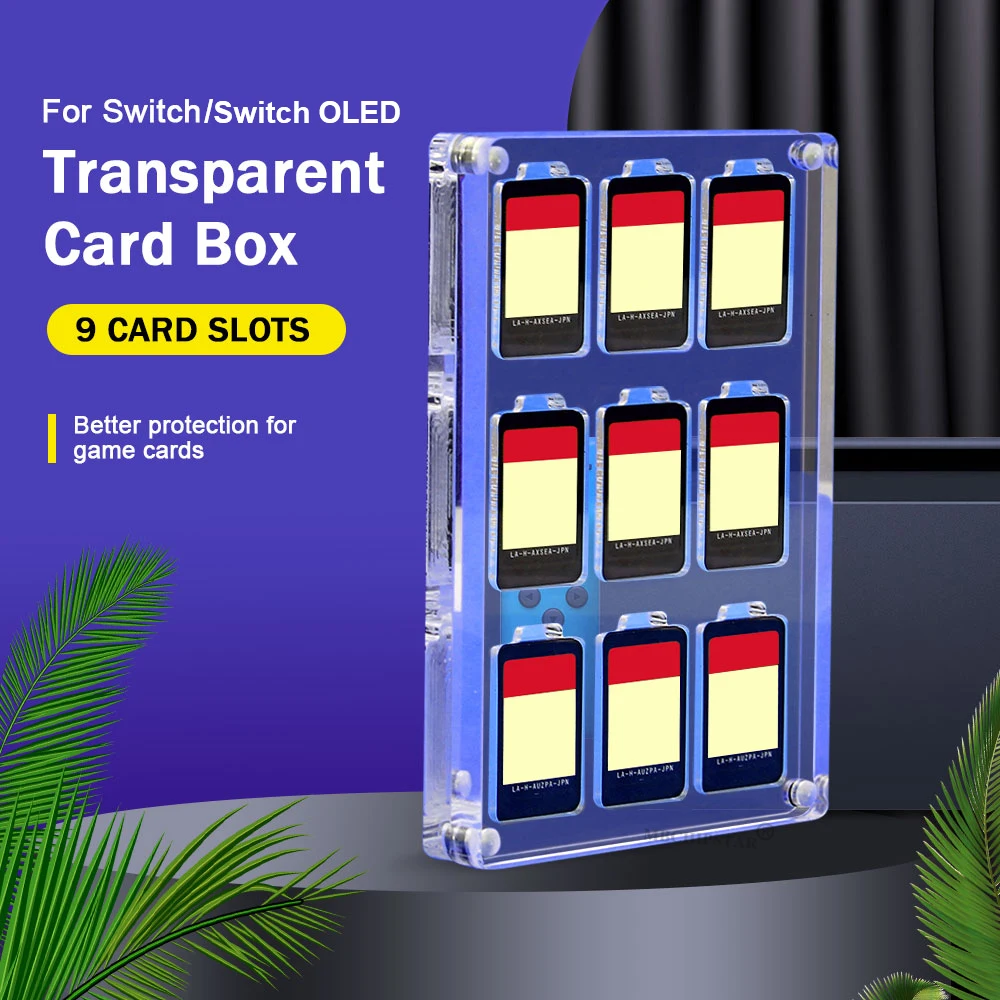 

For Switch OLED Game Card Case Acrylic Transparent Magnetic Cover Shell 9 IN 1 Card Slot Box Display Stand For Nintendo Switch