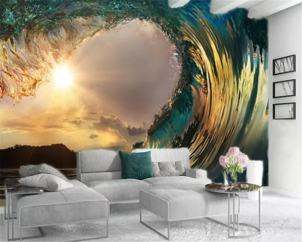 3d настенная бумага для спальни огромная волна украшение гостиной бумага|Обои| |