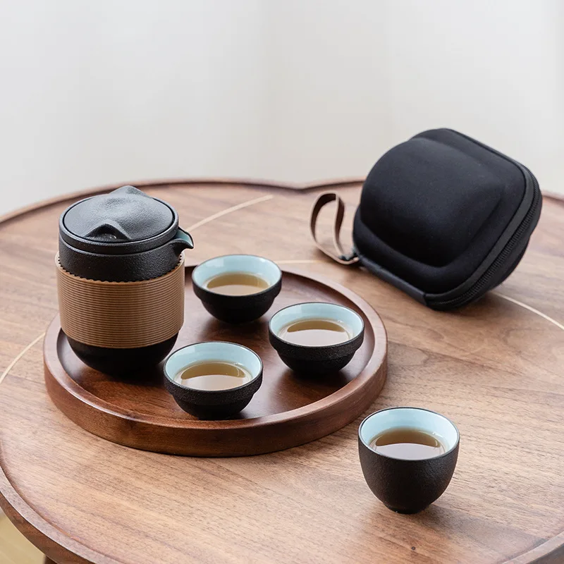 

Black Ceramic Teapots with 2 Cups A Tea Sets Portable Travel Office Tea Set Drinkware Pot and Cup Set Kung Fu Tea Set
