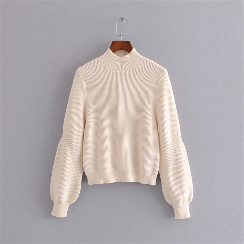 Autumn 2019 Women's Wear New Half-high-collar Long-sleeved Loose Pullover Knitted Blouse | Женская одежда