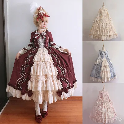

Vintage Princess Lolita Dress Girl Cute Pink Bowknot Lace Falbala Cosplay Costume Kawaii Big Hem Chiffon Dress Big Size 5XL
