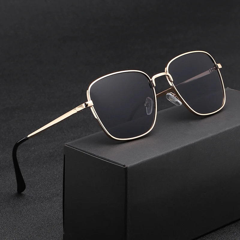 

Fashion Women Big Frame Sunglasses Anti-Reflective Mirror Classic Vintage Square Metal Glasses Men Driving Sun Glasses Uv400