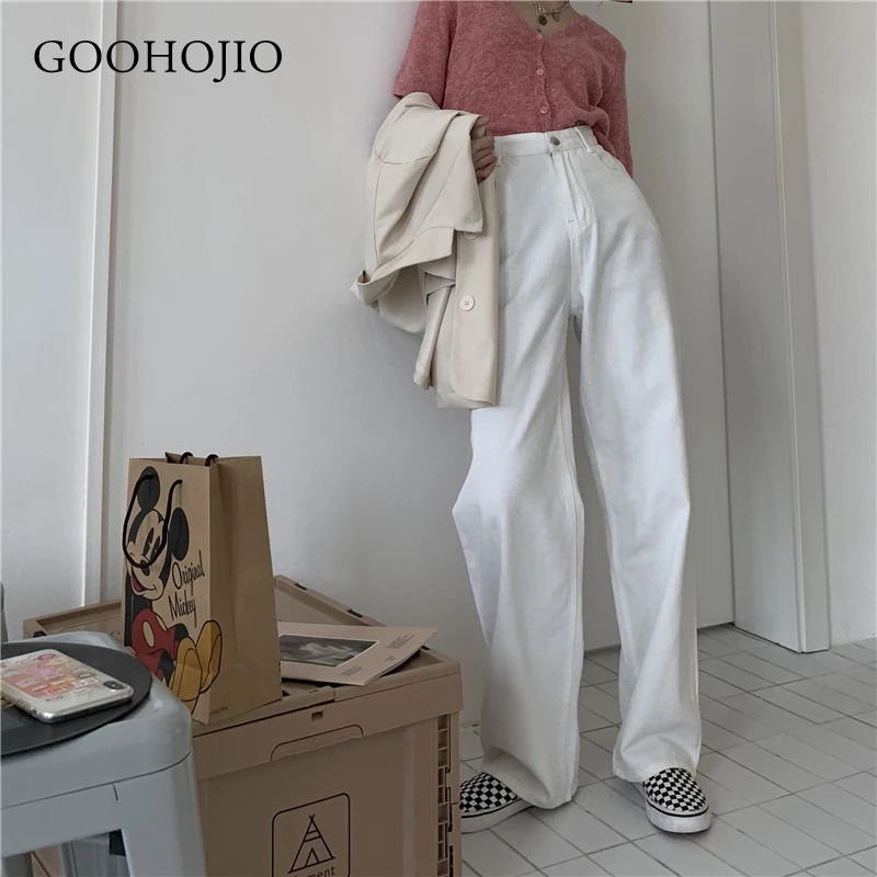 

Джинсы GOOHOJIO женские с завышенной талией, шикарные повседневные брюки с широкими штанинами, прямые универсальные, весна-осень 2021