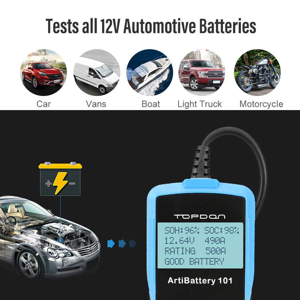TOPDON AB101 автомобиля Батарея Тесты er 12V Напряжение автомобильной Зарядное